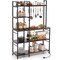 Metal and Wood Kitchen Backers Rack with Charging Ports, 5 Tiers and Anti-Tip Safety